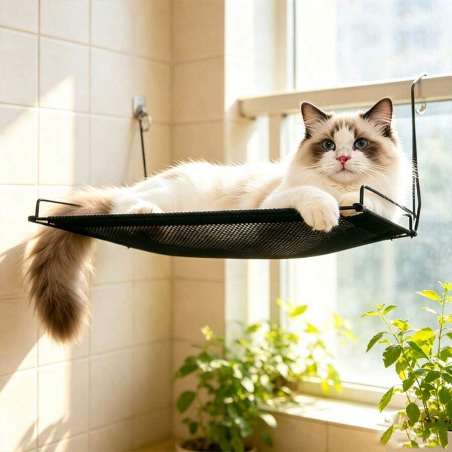 Portable Window Hanging Cat Hammock, Removable Washable Fabric Cover Sturdy Frame Space-Saving Cat Sunbathing Bed, Cat Supplies - one-size - View 1