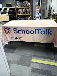 1pc Personalized Custom Logo Fitted Tablecloth, Spandex Business Event Table Cover - White - View 1