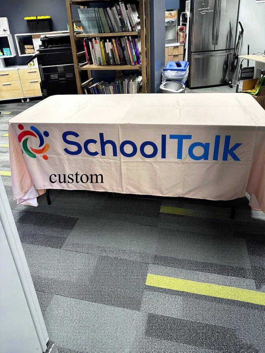 1pc Personalized Custom Logo Fitted Tablecloth, Spandex Business Event Table Cover - White - View 1