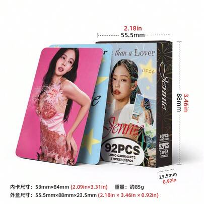 92pcs Jennie New Single "Less Than A Lover" Photo Card Album Special Card Benefit Card Merchandise Collection LOMO Cards, Jennie Solo Selfie Pose Small Cards Decoration Planner Stickers Celebrity Photo Cards, High Definition Non-Repeating 3-Inch K-Pop Small Cards Fan Support Commemorative Greeting Cards Idol Collection Gifts Korean Wave Merchandise Wholesale, Suitable For Desktop Display Photo Album Storage Gift Commemoration