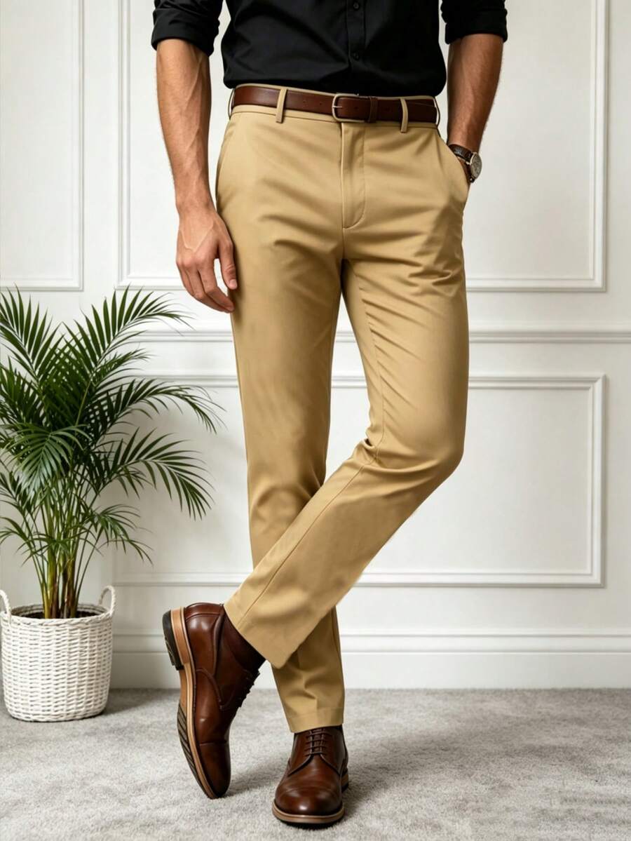 All-Season Men's Light Business Casual Dress Pants, Suitable For Office And Daily Wear, Comfortable And Fashionable Trousers - Khaki - View 1