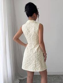 Women's Summer White Collared Half-Button Sleeveless A-Line Dress - Apricot - View 2