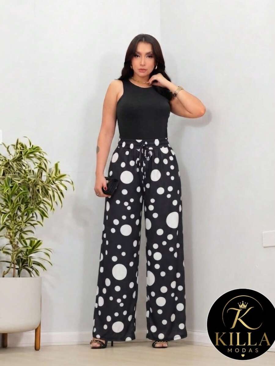 Women Pants - Black Polka Dot - View 1
