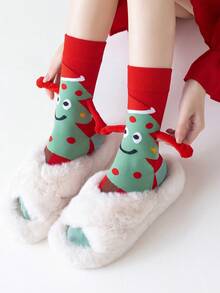 1/2 Pasang Kaos Kaki Setinggi Betis Motif Pohon Natal/Santa Claus, Cocok untuk Pasangan dan Keluarga, Perayaan Liburan, Ide Hadiah - MultiWarna - View 4