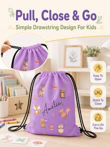 Customized Wildlife Zoo Animal Name Drawstring Bag - Personalized Zoo Text Backpack, Suitable For Picnic, Unique Gift Bag, Can Be Used As Birthday Party, Baby Shower Gift And Customized Birthday Gift - Multicolor - View 4