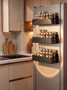 1PC Metal Magnetic Storage Rack, Kitchen Organizer, Wall Mounted No-Drill Shelf, Strong Magnetic Hanging Rack For Refrigerator,Washing Machine,Kitchen & Bathroom,Space Saving Multi-Purpose Storage,Home Organization,Housewarming,Christmas,Holiday Gift - Multicolor - View 3