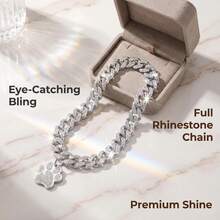 1pc Shiny Rhinestone Metal Cuban Chain Pet Dog Necklace Decoration, Paired With Sparkling Crystal Paw Print Dog ID Tag, Suitable For Female Dogs, Small And Medium-Sized Dogs, Daily Casual, Birthday Gift For Pets - Multicolor - View 6