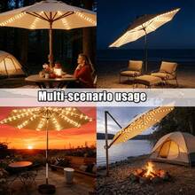 1pc Solar Powered Patio Umbrella Light, 104 LED Umbrella Pole Light With Remote Control, 8 Lighting Modes, LED String Lights, Fairy Lights, Suitable For Camping Tent Garden Party Decoration, Solar Wireless Umbrella Light For Yard Gazebo (Battery Included) - Warm White - View 4