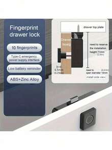 K16 Double Door Smart Fingerprint Cabinet Lock Compact ABS Biometric Drawer Lock One Touch Unlock AAA Battery Powered Easy Install Lock For Home Office File Shoe Cabinet No Batteries Included - View 5
