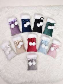 1/3/6pcs Christmas Gift Bags, Christmas Drawstring Bags, Christmas Red & Green Plush Small Gift Bags, White Pom Pom Decor, White Faux Fur Ribbon Drawstring Design, Christmas Gift Bags First Choice - Multiple Styles - View 4