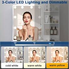 Teousev Dressing Table With LED Lights Mirror & Stool, Vanity Makeup Table With 5 Drawers, Open Storage Shelves, 3 Colour Adjustable Light, Lockable Drawers, White Cosmetic Desk For Bedroom - White - View 3