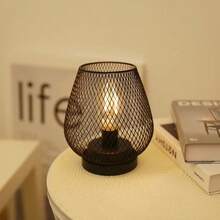 Metal Mesh LED Night Light 17x15cm, Warm Glow Decorative Table Lamp For Bedroom, Portable USB Rechargeable Ambient Light, Durable Metal Cage Design For Home Decor - 1 Pc - View 4