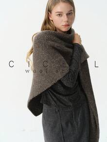 1pc Solid Color Fashion Elegant Lady Style Versatile Wool Knitted Triangle Scarf Shawl For Autumn/Winter Daily Wear - Flower Coffee - View 13