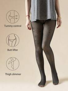 1pc Halloween Limited Spider Web Pattern Black Faux Sheer Tights, Soft Breathable High Elasticity Non-Constricting, Party Essential Multi-Scenario Outfit (Thermal Lined/Non-Thermal Lined) - Multicolor - View 7