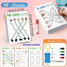 48 Themes Reusable Handwriting Practice Book, Includes Pen And Eraser, Preschool Handwriting Practice Book, Fine Motor Skills And Concentration Training Activity Book, Suitable As Holiday And Birthday Gift For Toddlers - Multicolor - View 3