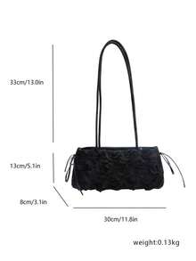 Dedoo Women's Shoulder Handbag With 3D Rose Flower Applique Pattern, Long Spaghetti Strap, Romantic Portable Bag Suitable For Dating, Wedding, Summer Use (Random Pattern) - Black - View 10