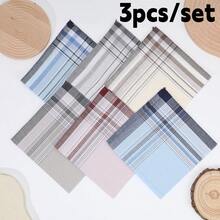 3pcs, Versatile Minimalist Unisex Light-Colored Plaid Striped Breathable Handkerchiefs, Practical Soft Absorbent Stain-Resistant Small Square Towels For Wiping Sweat, Durable Exquisite Compact Portable Pocket Handkerchiefs, Ideal Father's Day Gift - Multicolor - View 13