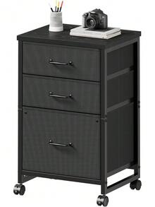 3 Drawer Mobile File Cabinet On Wheels Fits A4 Size For Home Office |   Rustic Brown2, Fabric Vertical Filing Cabinet Fits Letter Size - Black - View 1
