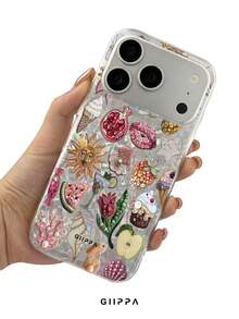 GIIPPA 1件水果與花卉混搭圖案設計手機殼，適用於Phone 17 Pro Max，相容於Phone 16 Pro Max、15 Pro Max、14 Pro Max、11/12/13/14/15/16 Pro Max Plus，韓系高級時尚趣味優雅設計，男女通用，送女友的完美聖誕節、情人節、復活節、婚禮季及生日禮物！ - 彩色 - 查看 4