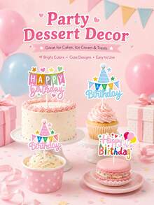 6pcs Cute Cartoon Happy Birthday Cake Topper Vibrant Dessert Table Decor - View 1