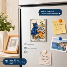 Vintage Blue Cat Fridge Magnet, Cute Aesthetic Kitchen Decor, Book & Tea Motif, Strong Magnetic Refrigerator Sticker For Cat Lovers, Unique Housewarming Gift - 1PC - View 4
