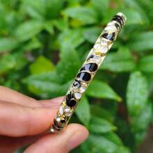 Handmade Enamel Bracelet, Rhinestone Enamel Shiny Thin Bracelet, Fashionable Cute Colorful Gold-Plated Vintage Bracelet, Stackable, Gift For Wife Or Friend - Grape Diamond Bracelet - View 11
