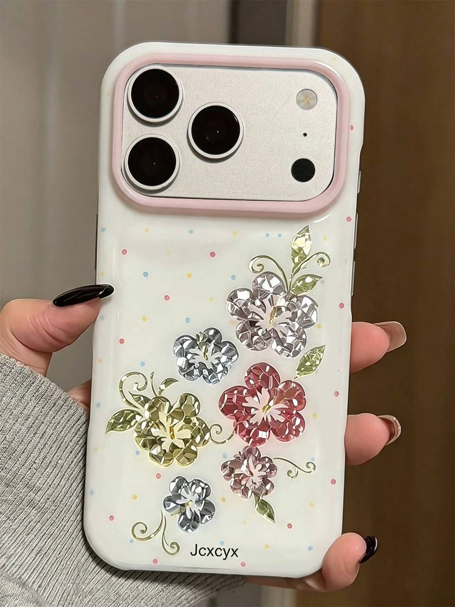 Estetika Lucu Polka Dot Warna-warni Bunga Glitter Tekstur Berlian Casing Ponsel Kompatibel Dengan iPhone 18 Pro Max 18 Pro 17 Pro Max 17 Pro 16 Pro Max 16 Pro 15 Pro Max 15 Pro 14 Pro Max 14 Pro 13 Pro Max Casing Anti Jatuh Artistik Bergaya