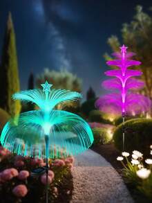 1pc Solar Garden Light, 7 Color Changing, Outdoor Waterproof Single/Double/Triple Layer Jellyfish Solar Flower Light, For Garden Decor, Yard Decor, Outdoor Decor, Halloween, Christmas, Thanksgiving Gift - Multicolor - View 2