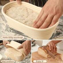 1pc Natural Wicker Bread Fermentation Basket With Liner, Round Or Oval Bread Proofing Bowl, Suitable For Baking Yeast Bread Dough, Restaurant Kitchen Baking Tool - View 11