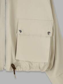 Women's Fashion Elegant Minimalist Colorblock Dual Pocket Design Drawstring Hem Zipper Short Lightweight Jacket Commuter Casual Versatile Woven Fabric Solid Color Zipper Drawstring Office Daily Vacation Holiday Airport Travel - Multicolor - View 10
