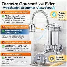 Torneira Com Filtro Tubo Flexível para Cozinha Gourmet Pia Parede Cone Abs 2 Modos de Jato - Prata - Visão 5