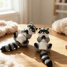 2PCS 3D Printed Cute Raccoon Figurines, Animal Desktop Decor And Exquisite Design Collectibles, Artistic Statue Set Decoration, Desktop Car Decor - Multicolor - View 3