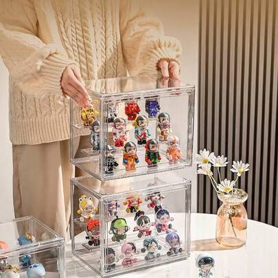 1pc Transparent Acrylic Display Box, 3-Tier Hobby Figure Display Case With Stand, Stackable Small Statue Display Box For Collectibles, Action Figures, Models