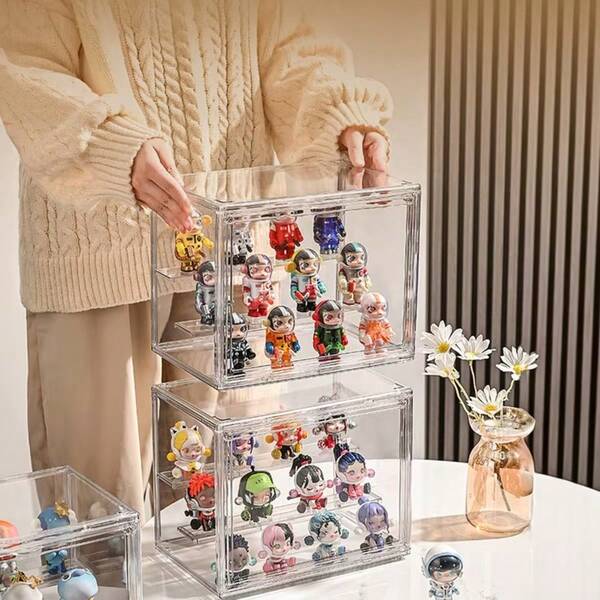 1pc Transparent Acrylic Display Box, 3-Tier Hobby Figure Display Case With Stand, Stackable Small Statue Display Box For Collectibles, Action Figures, Models