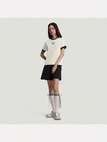Adidas Women's FAV SS TEE 4 Short Sleeve Knit Collarless T-Shirt TKZ1583 - Beige - View 6