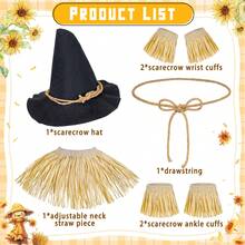 7-Piece Halloween Scarecrow Costume Accessories, Adult Wizard Scarecrow Set Including Scarecrow Hat, Halloween Role Play Outfit (7-Piece Set) - Multicolor - View 2