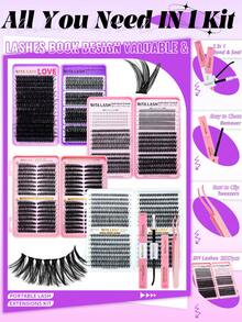 RITALASH 2527/ 592/655/640/384pcs Individual Lash Clusters Kit 4 Trays Volume Lashes With Lash Bond And Seal Lash Remover Lash Tweezer For Travel/Cosply/Daily Use For Beginner Waterproof Resuable Eyelash Extensions At Home - Black - View 2