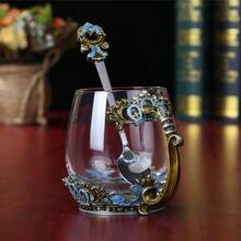 Set Cangkir Teh Kaca Bebas Timbal Kristal Enamel dengan Sendok, Hadiah Natal, Hari Valentine. Hadiah Terbaik untuk Ibu, Nenek, Pacar, Saudari. - 1 buah - View 11