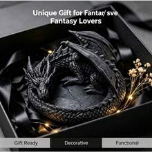 3D Printed Dragon Figurine Storage - Gothic Dark Fantasy - Dragon Statue - Key & Coin Holder - Unique Desktop Decor - Decorative Ornament - Gothic Style - Dragon Lover - Vintage Black Dragon - Realistic Texture - Multicolor - View 10