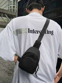 1件裝男士黑色PU皮革斜跨胸包，休閒商務兩用，適合日常通勤 - 彩色 - 查看 9