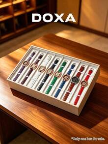 Caja de almacenamiento diario DOXA de 8 ranuras para relojes largos, con forro de felpa, caja de colección a prueba de polvo, adecuada para correas de reloj y pulseras - Beis - Ver 1