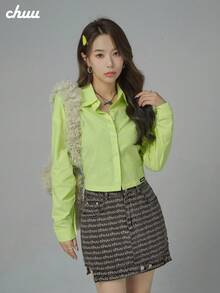 CHUU Drawstring Label Design Women's Autumn Fashion Casual Long Sleeve Shirt Jacket - Yellow - View 5