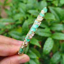 Handmade Enamel Bracelet, Rhinestone Enamel Shiny Thin Bracelet, Fashionable Cute Colorful Gold-Plated Vintage Bracelet, Stackable, Gift For Wife Or Friend - Grape Diamond Bracelet - View 3