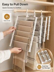 Space-Saving Multi-Layer Pants Hanger, Foldable Plastic Closet Organizer With Non-Slip Storage Bars, Easy Assembly Trouser Rack For Jeans, Leggings, Slacks And Casual Pants, Wardrobe Storage For Bedroom, Dorm, Apartment And Seasonal Organization - Multicolor - View 3