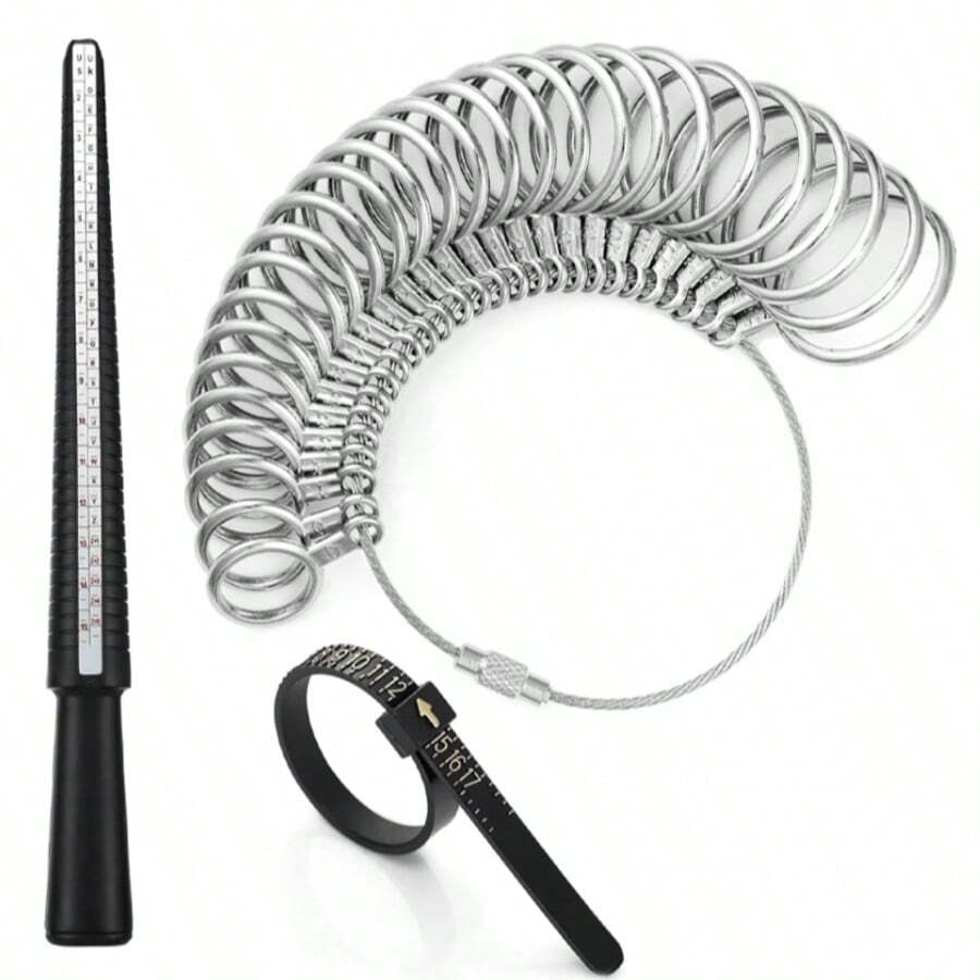 1/3pcs Ring Sizer Tool Set, 4-In-1 Ring Measuring Stick, Zinc Alloy 0-13 US Size 27-Ring Ring Sizer, Ring Size Measurement Tool For DIY Jewelry - A - View 1
