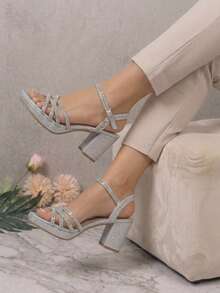Women Heeled Sandals - Silver - View 2