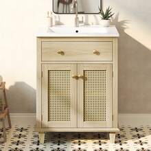 Bathroom Vanity With Storage, Adjustable Foldable Natural Wood Color - 自然的 - 查看 4