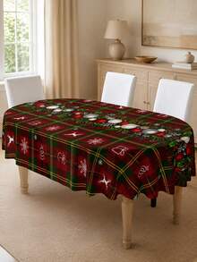 1pc Christmas Plaid Tablecloth, Classic Polyester Rectangular Tablecloth, Printed With Greenery Wreath, Red Berries, Decorative Balls And Snowflake Patterns, Suitable For Kitchen Decor, Wedding, Home Decor, Room Decor, Christmas Home Decor And Classroom Decor - Multicolor - View 17