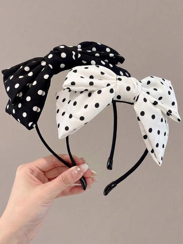 2 keping headband reben polka dot besar gaya berlebihan untuk wanita dan gadis, aksesori rambut comel retro hitam & putih, Y2K kembali ke sekolah