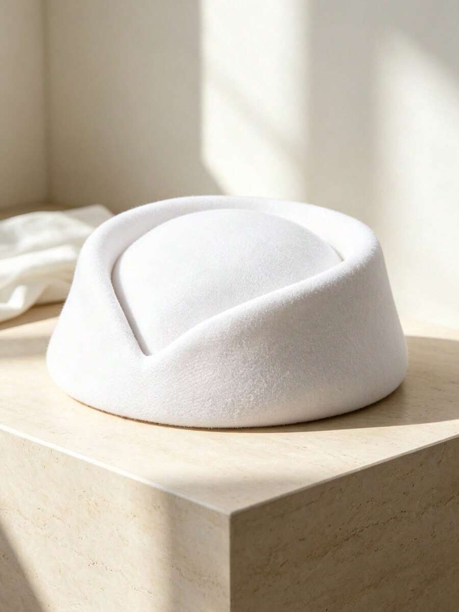 Solid Color Wool French White Mini Hat, Exquisite High-End Beret Style, Premium Flight Attendant Crew Hat, New Women's Hat - Multicolor - View 1